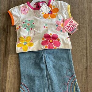 Vintage 2003 Club‎ House Girls 12 Months Floral Shirt Blue Jeans Set NOS NWT
